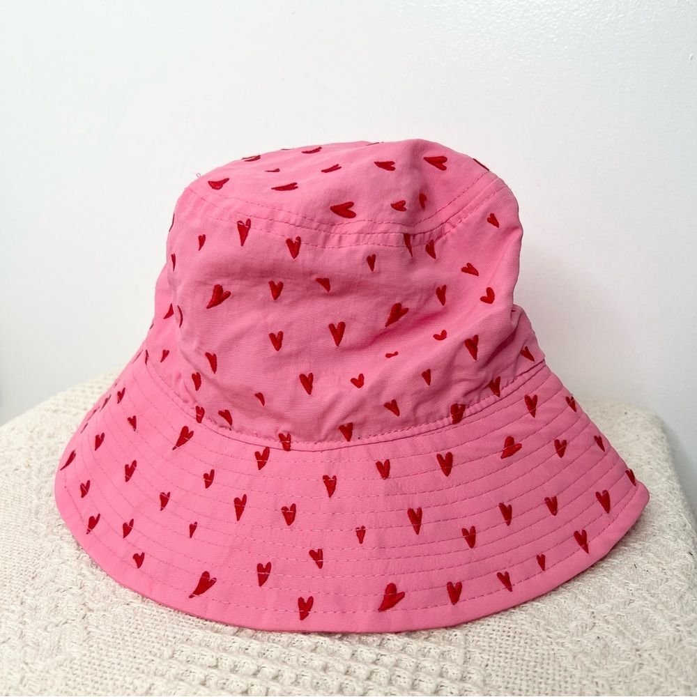 Cynthia Rowley Sweetheart Embroidered Bucket Hat Pink Red Hearts